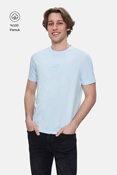 UCLA Tricou pentru bărbați FABIO Sky Blue Crew Neck imprimat standard