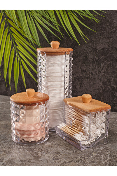 Limeks Home 3-Piece Makeup Organizer Set with Diamond Patterned Transparent W...