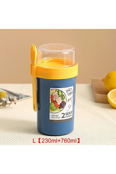 Choice Blue-L Portable Salad Cups Container Plastic with Lid and Fork Overnig...