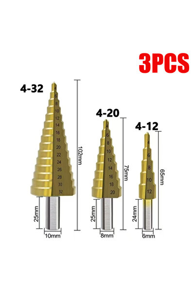 Choice 3pcs Set without bag 4-52mm 4-42mm 4-32mm Step Drill Bit Set Titanium ...