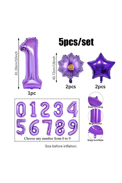 Choice9 Other 1 5pcs Purple Number Foil Balloon Set for Birthday Parties Anni...