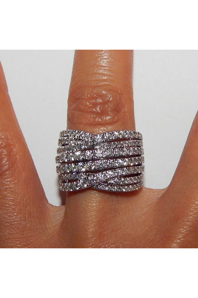 choice2 8 T0780 Huitan New Trendy Multi-layers Cross Finger Rings Full with C...