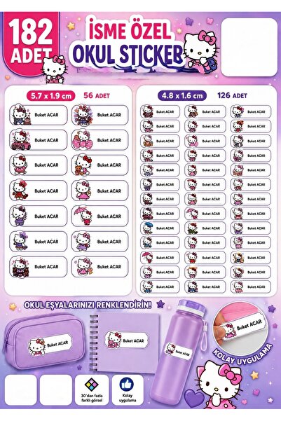 Buki'nin Atölyesi İsme Özel Okul Etiketi Kalem Defter Etiketi Sticker Kız Erk...