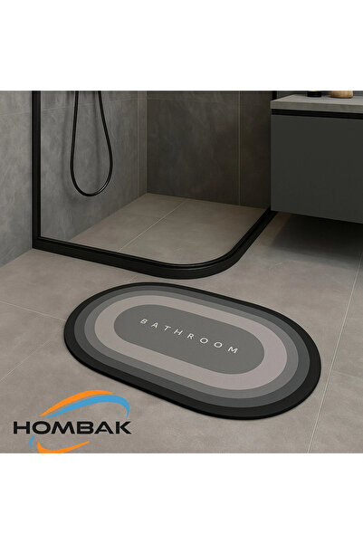 Hombak Gri Oval Sihirli Su Emici Banyo Paspası Kaymaz Tabanlı Abdest Paspası ...