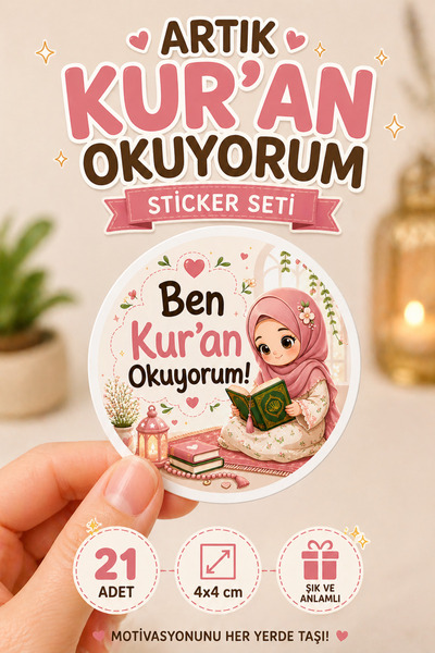 Sticker Ekspres Ben Kur'an Okuyorum Sticker 4 cm 21 Adet Kur'an Okuma Hediye ...
