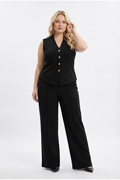 hazelin Γυναικείο Μαύρο Παντελόνι Γιλέκο με λαιμόκοψη V σε μεγάλο μέγεθος, Σε...