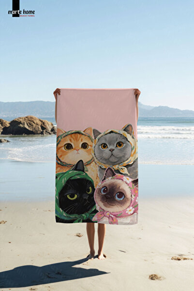 Marte Home CATS - RENKLİ KEDİ BASKILI PLAJ HAVLUSU - 75x150 CM
