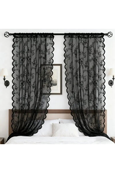 Choice6 75x114cm black 1pc semi-transparent vintage floral embroidery curtain...