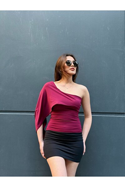 ÇEÇİM Γυναικεία μπλούζα με έναν ώμο και λεπτομέρεια βολάν, κομψή και στυλάτη