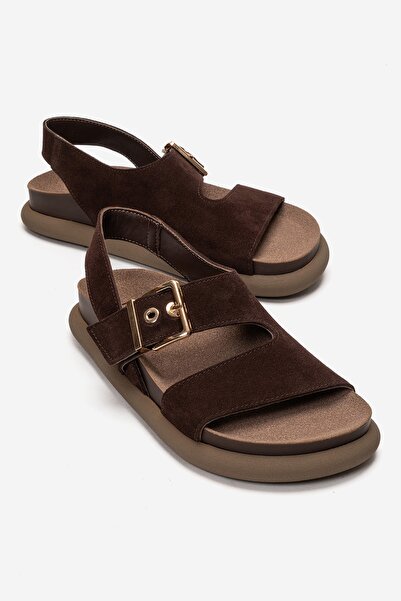 LuviShoes صندل نسائي من الجلد الطبيعي من جالفين باللون البني