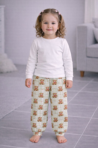 MODABOX Kız Çocuk Pijama Altı %100 Pamuk Penye Lastikli Ve Paça Manşetli Raha...