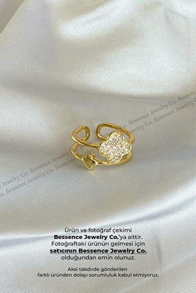 BESSENCE JEWELRY CO. 14K Gold VIP Yonca Model Zirkon Taşlı Ayarlanabilir Çeli...