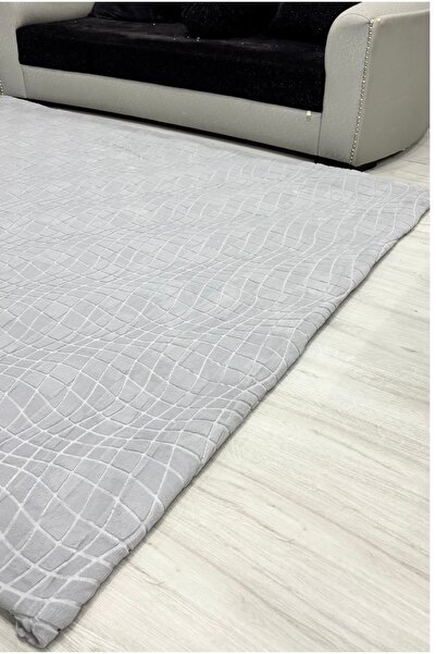 Muensu Sade Gri 6 Metre Kare Halı Örtüsü Polar Halı Örtüsü, Welsoft Kabartmal...