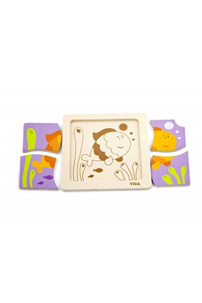 Viga Puzzle din lemn din 4 piese mari - peste,