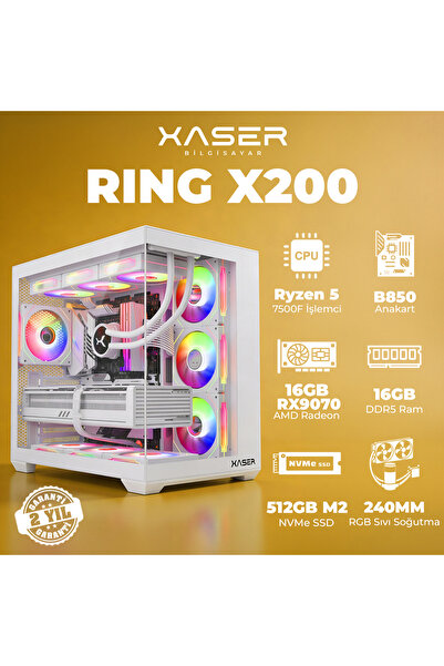 XASER Ring X200 Ryzen 5 7500F 16GB DDR5 Ram 512GB M.2 NVMe SSD 16GB RX9070 Ma...