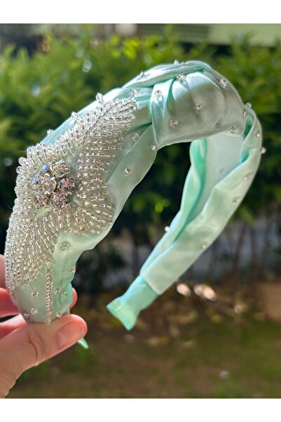 ByMerve Designer Evening Dress Henna Engagement Handmade Women's Aqua Green C...