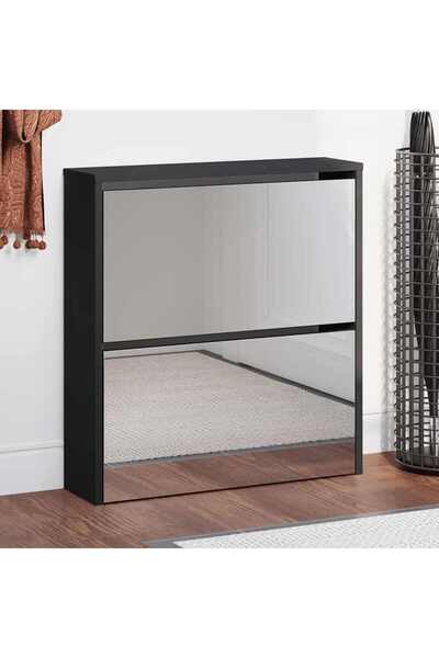 vidaxl Παπουτσοθήκη με Καθρέφτη 2 Επιπέδων Μαύρη 63 x 17 x 67 εκ. 342629