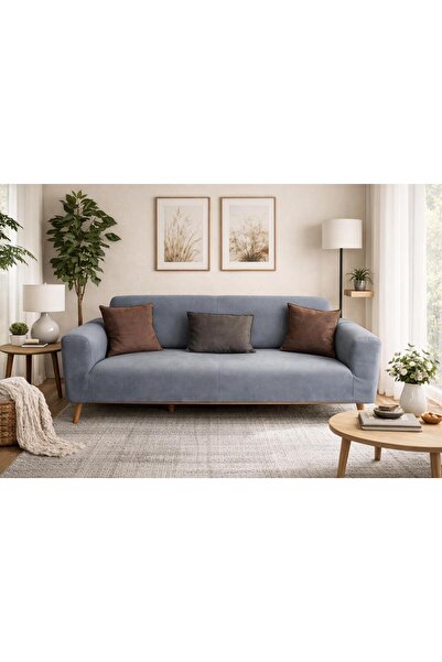 Akbal Home Chester Koltuk Örtüsü 3’lü Likralı Lastikli Tüm Giydirme Nubuk Ren...