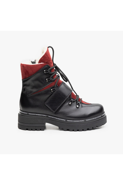UrbanShoes Ghete damă din piele naturală, Leofex - 356 Negru Vișiniu Box Velur