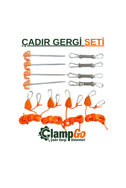 ClampGo Çadır Gergi Sistemleri 4 lü Çadır Gergi Seti (4 Ad Çadır Kazığı + 4 A...