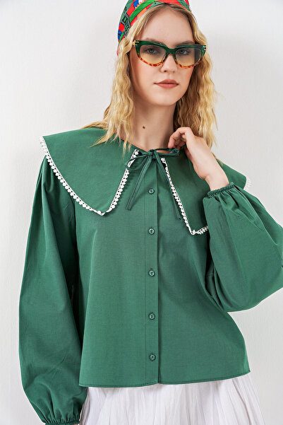 Bigdart Γυναικείο πουκάμισο με γιακά κούκλας 20314 - Σμαραγδί Πράσινο