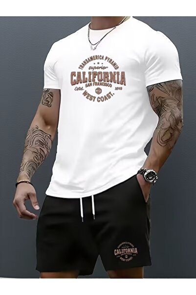 PAVRO Unisex Oversize Σετ Σορτς με Μπλούζα και Σορτς, Άνετο Σετ με Μικτά Τυπω...