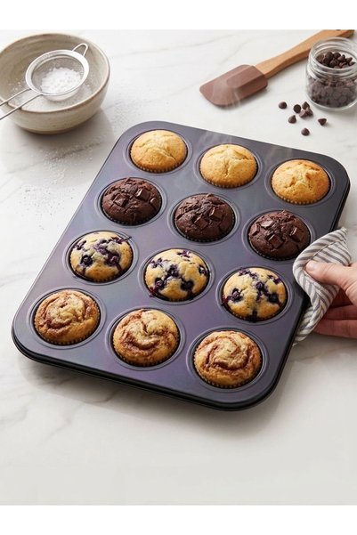 HB LİFE 12li Metal Muffin Kalıbı Kek Cupcake Tepsisi Yapışmaz Fırın Kalıbı 12 Gözlü Kek Kalıbı