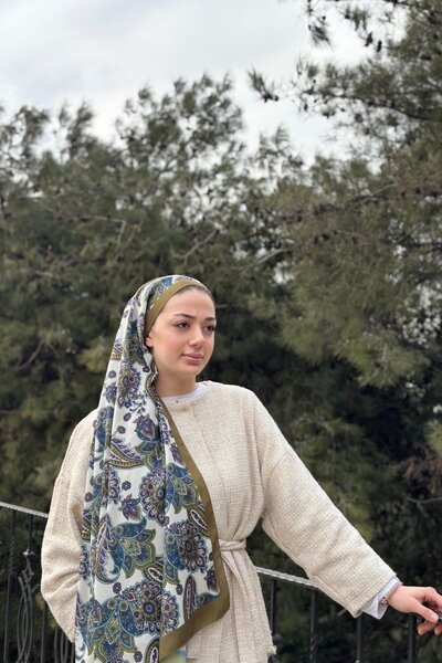 Firuze scarf Ethnic Pattern Oil Green Soft Shawl