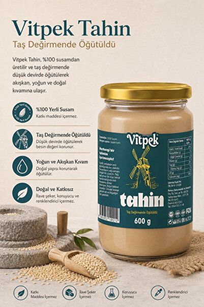 Vitpek Tahin Taş Değirmende Öğütme Yerli Susam Tahin 600 g