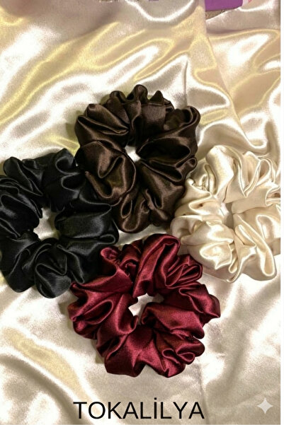 TOKALİLYA Kadın dantelli 15cm saten saç lastik scrunchie toka seti