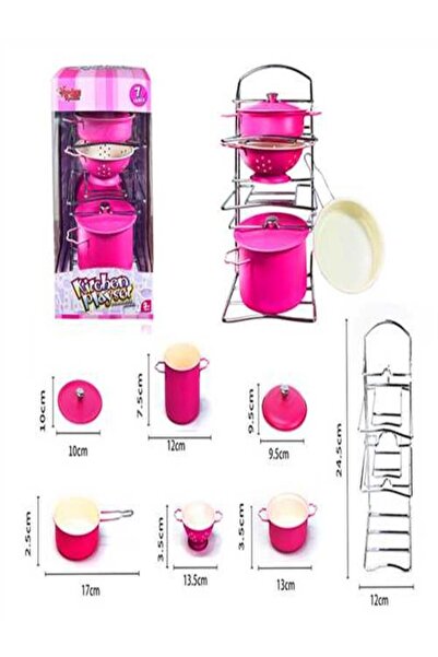 Banadabak Kitchen 683G-6 Pembe Emaye Tencere Tava Çelik Raflı Mutfak Seti 7 P...