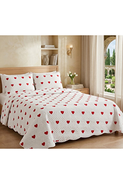 AZRA ÇEYİZ Rose Ultrasonic Double Micro Bedspread with Heart