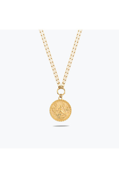Goldium Jewellery Goldium Vintage Etnik Desen Çift Zincir Kolye