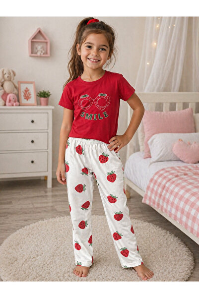 diğer333 Kız Çocuk Kısa Kollu Pijama Takımı – Rahat Kesim, Yumuşak Kumaş Ev G...