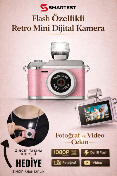 SMARTEST Mini Dijital Flashlı Kamera Selfie Video Vlog Kamerası Mini Anahtarl...