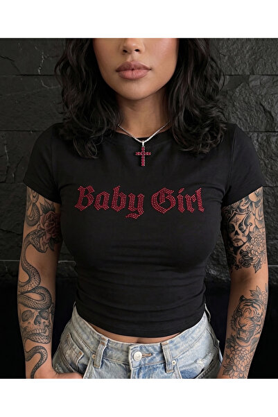 Mayer Butik Tricou Crop Body pentru femei BabyGirl, cu imprimeu cu piatră de ...