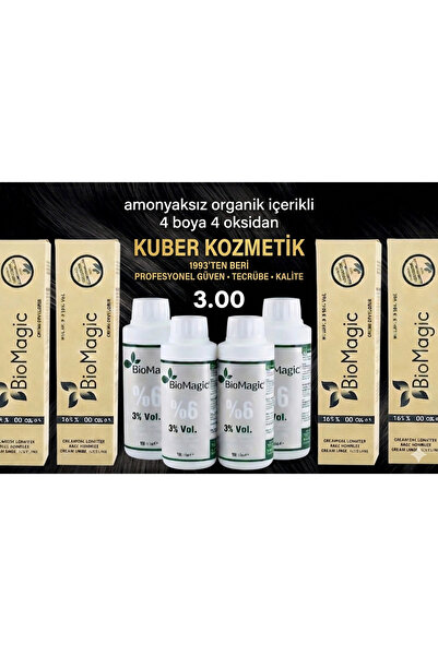 BIOMAGIC 3.00 Koyu Kahve Organik İçerikli Amonyaksız Kalıcı Saç Boyası 4Boya ...