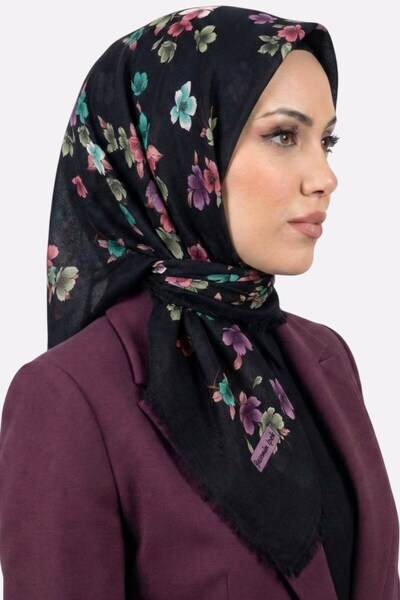 hadiora Women's Black Floral Patterned Flared Scarf