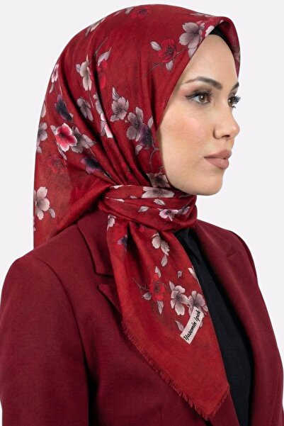 hadiora وشاح نسائي مزين بنقشة الزهور الحمراء
