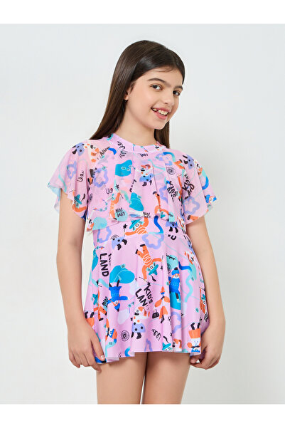 Styli Teen Girls Printed Swimsuit with Shorts Set