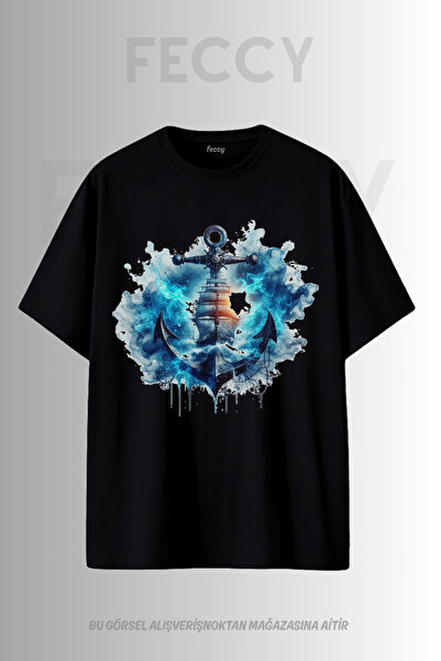 FECCY Premium Sea Printed Hunter Theme Unisex Oversize Women's T-Shirt Men's ...