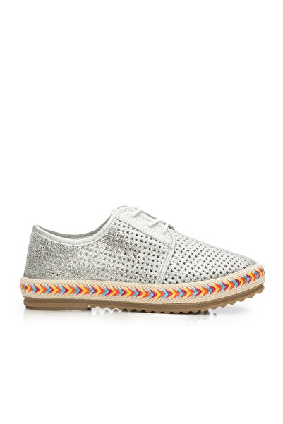 UrbanShoes Pantofi casual dama perforati din piele naturala - 1981 Argintiu B...