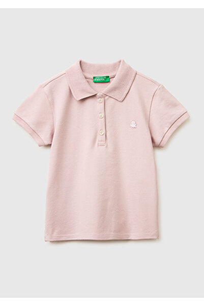 United Colors of Benetton Kız Çocuk Gül Kurusu Logolu Pike Polo T-Shirt