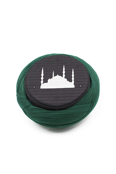 Sarıkhane Cami Sarigy - Green Fabric - Black Skullcap - Crossed Wrap - Cami E...
