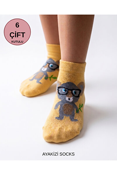 ayakizi socks 6 Çift Kutulu Burun Dikişsiz Hayvan Figürlü Çocuk Kısa Çorap