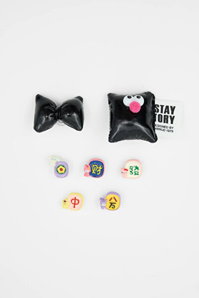 fungoofun Siyah Şişme Fiyonk ve Kawaii Figürlü Çanta Süsü Seti+Delgeç(Delgeç ...