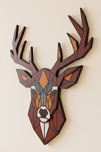 koaka Moose - Geometrik Geyik Figürlü 3 Katmanlı Ahşap Duvar Tablosu 57x68 cm