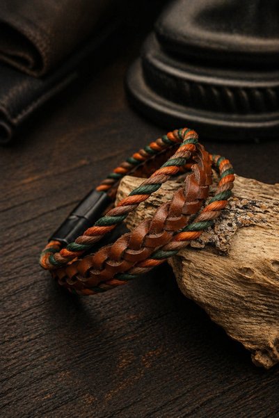 magıcgrange Men's Leather Bracelet Genuine Calfskin – Handmade Braided Bracelet | Durable, Stylish Men's Accessory & Gift