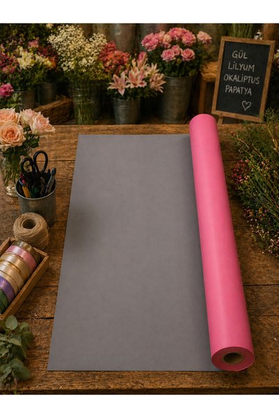 weloveis Gri & Pembe Renk Rulo Çiçek Buket Kağıdı - 70Cm -25 Metre-70 Mic
