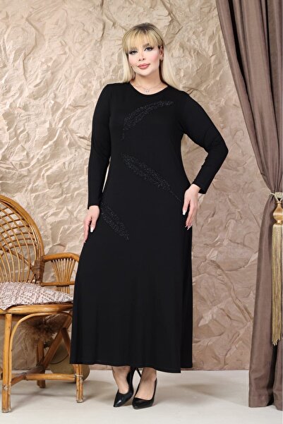 sinemisxxl Lycra Black Plus Size Viscose Mother Dress